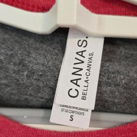 Canvas Bella-Canvas Raglan style 'Believe' T-shirt - S- Grey w/ Red 3/4" Sleeve - Picture 2 of 5